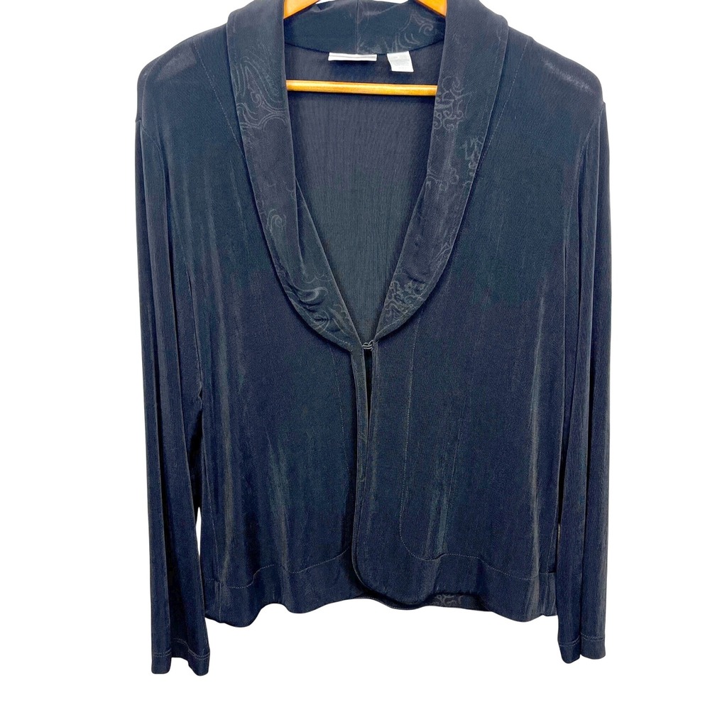 Chicos Travelers Stretchy Open Front Long Sleeve‎ Cardigan Size 2 (L) Packable